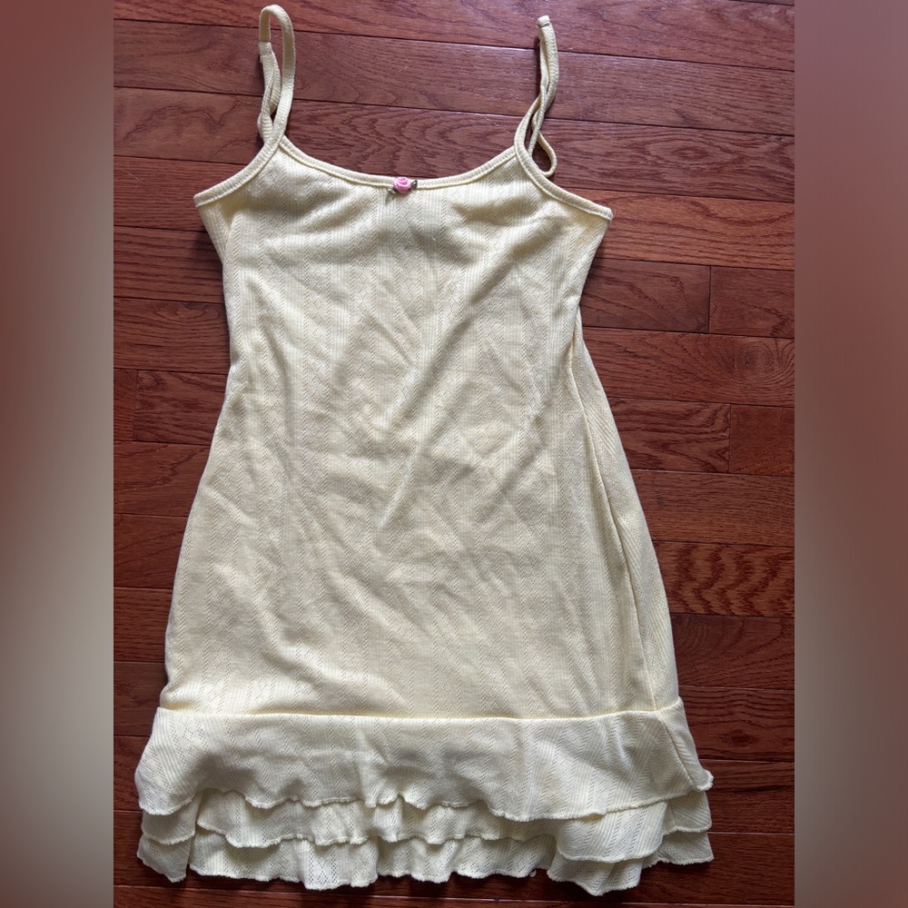 Edikted Yellow Pointelle Ruffle Mini Dress